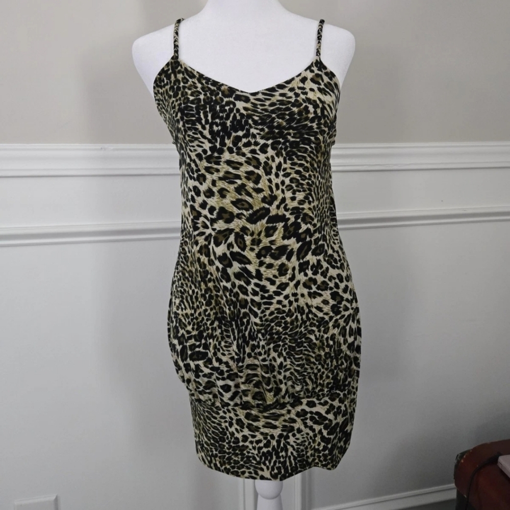 Vintage Y2K Cristina Love Leopard Print Bodycon Mini Dress Small Cheetah
